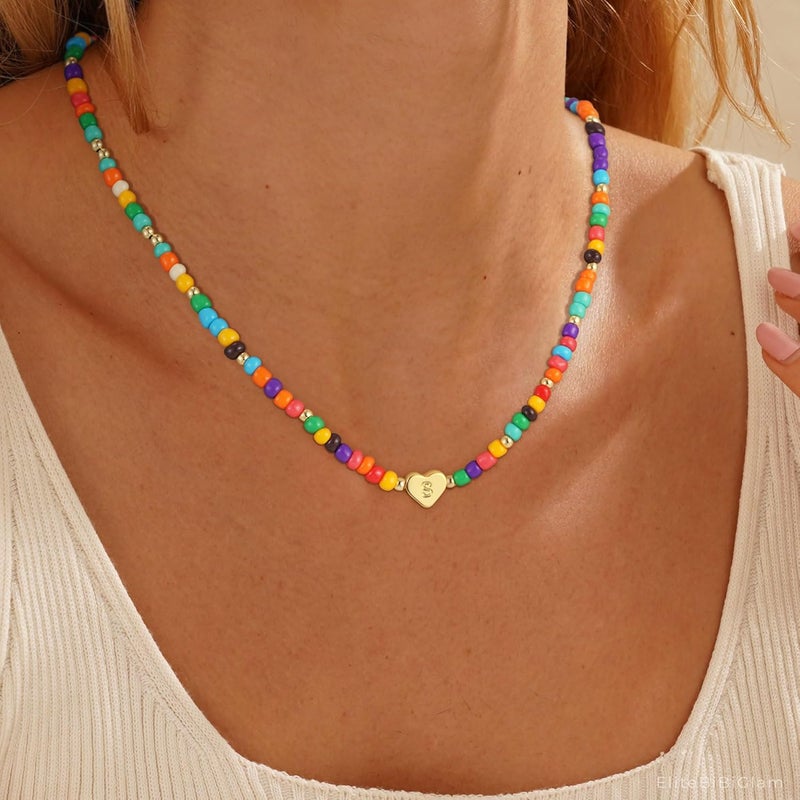 BLThing Store Colorful Heart Initial Necklaces for Girl Kids - 18K Gold Filled Colorful Bead Initial A-Z Letter Necklace Teen Girls Gifts Trendy Stuff Birthday Gifts for 5 6 7 8 9 10 Year Old Girls Gift - Image 4